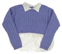 Fialový crop sveter so všitou halenkou Primark