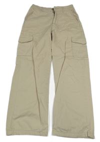 Světlebéžové plátěné široké kalhoty s kapsami New Look