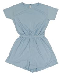 Světlemodrý žebrovaný kraťasový overal New Look