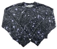 Černo-lila galaktická plyšová crop mikina Lindex