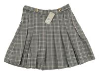Nové - čierno-bielo-staroružová kockovaná vzorovaná sukňa s gombíky RIVER ISLAND