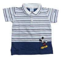 Tmavomodro-biele pruhované polo tričko s Mickeym zn. Disney
