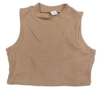 Béžový pletený rebrovaný crop top Shein