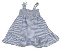 Modro-biele pruhované plátenné žabičkové šaty Primark