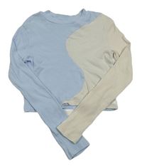 Světlemodro-smotanové rebrované crop tričko H&M