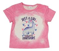Ružovo-biele tričko s dinosaurom