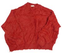 Červený chlpatý oversize sveter H&M