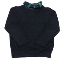 Tmavomodrý svetr se všitou košilí Next