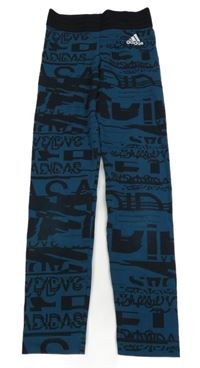 Tmavomodro-čierne vzorované legíny s potlačou Adidas
