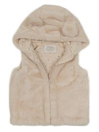 Svetloružová kožušinová zateplená vesta s kapucňou F&F