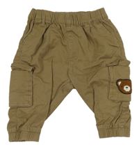 Hnědé plátěné cargo cuff kalhoty s medvídkem Next