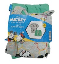 Nové - 2set - Šedé tričko s Mickeym + zelené teplákové kraťasy Disney