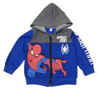 Kobaltově modro-sivá prepínaci mikina so Spider-manem a kapucňou