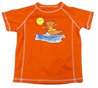 Tmavooranžové športové tričko s tigrom a surfom a slniečkom