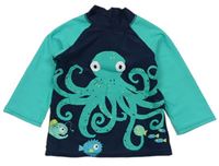 Tmavomodro-jadeitové UV tričko s chobotnicí Mothercare