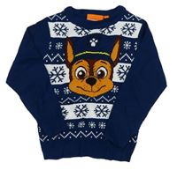 Petrolejovo-biely vzorovaný pletený sveter s PAW PATROL - Chase nickelodeon