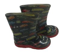 Průhledno-tmavomodro-jahodové holínky s auty vel. 24