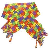 Barevná fleecová šála s puzzlíky a třásněmi 