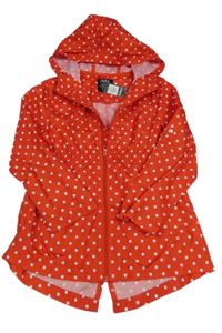 Nové - červeno-biela bodkovaná á šušťáková nepromokavá parka s kapucňou zn. PRIMARK
