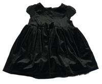 Čierne zamatové šaty s mašlou a šifónovými balonovými rukávy s bodkami H&M