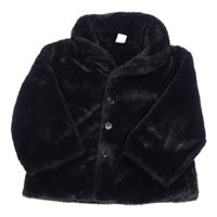 Čierny kožušinový podšitý kabát s golierikom SHEIN