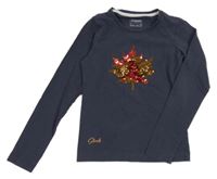 Tmavomodrošedé triko s javorovým listem z překlápěcích flitrů STEEDS