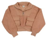 Světleskořicová huňato/tepláková oversize crop mikina RIVER ISLAND