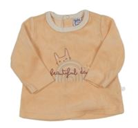 Svetlooranžová zamatová mikina s dúhou a zajačikom a nápisom