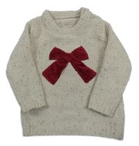 Smotanový melírovaný sveter s mašlou George