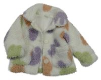 Bielo-farebná vzorovaná huňatá podšitá bunda s golierikom H&M