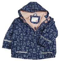 Tmavomodrá nepromokavá jarná bunda s jednorožcami a srdiečkami a kapucňou Kiki&Koko