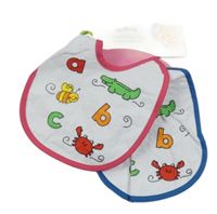 Nové - 2x - Froté bryndák s písmenky a zvířátky - Bílo-malinový/safírový baby pipkin