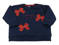 Tmavomodrá tepláková mikina s mašličkami a nápismi F&F