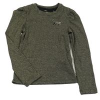 Tmavošedo-zlaté melírované rebrované tričko so šelmou we