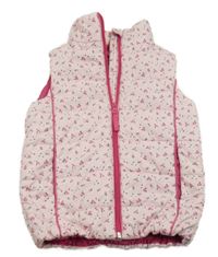 Svetloružová prešívaná šušťáková zateplená vesta s kvietkami Kids
