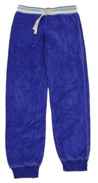 Zvonkově modré sametové tepláky s pruhy KIDS