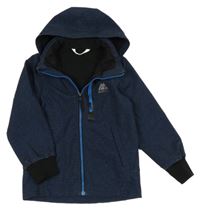 Tmavomodro-černá melírovaná softshellová bunda s číslem a znakem a odepínací kapucí H&M