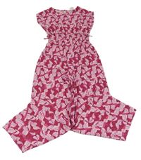 Malinovo-vínovo-bílý vzorovaný kalhotový overal s mašlemi ZARA