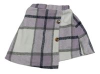 Fialovo-bielo-čierna kockovaná tepláková sukňa s gombíkmi