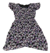 Čierno-fialové kvetované šaty s volánikmi Page one young