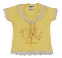 Žlto-biele tričko s motýlkom a volánikom