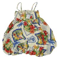 Nové - smetanové plátěné podšité balonové letní šaty s papoušky a kytičkami a palmami PRIMARK