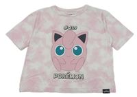 Svetloružová -biele batikované crop tričko s pokémonem C&A