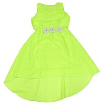 Neónově zelené šifónové šaty s kvietkami
