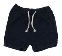 Tmavomodré ľanové podšité chino kraťasy Matalan