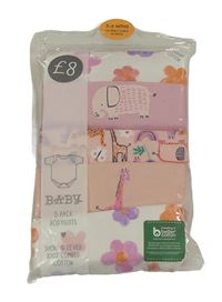 5x body - 2x bílé květované + růžové se slonem + růžové se zvířaty + růžové s žirafou Matalan