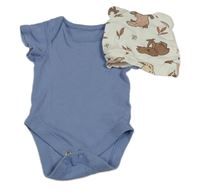 2set - Modré body + smetanová bavlněná čepice s australskými zvířaty