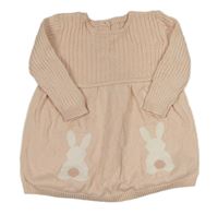 Světlerůžové svetrové šaty s králíky Mothercare