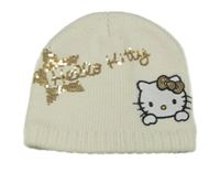 Smetanová čepice s nápisem z flitrů a Hello Kitty Sanrio