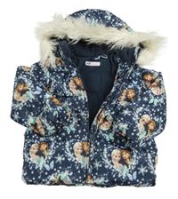 Tmavomodrá šusťáková zimní bunda s Frozen a kapucí H&M
